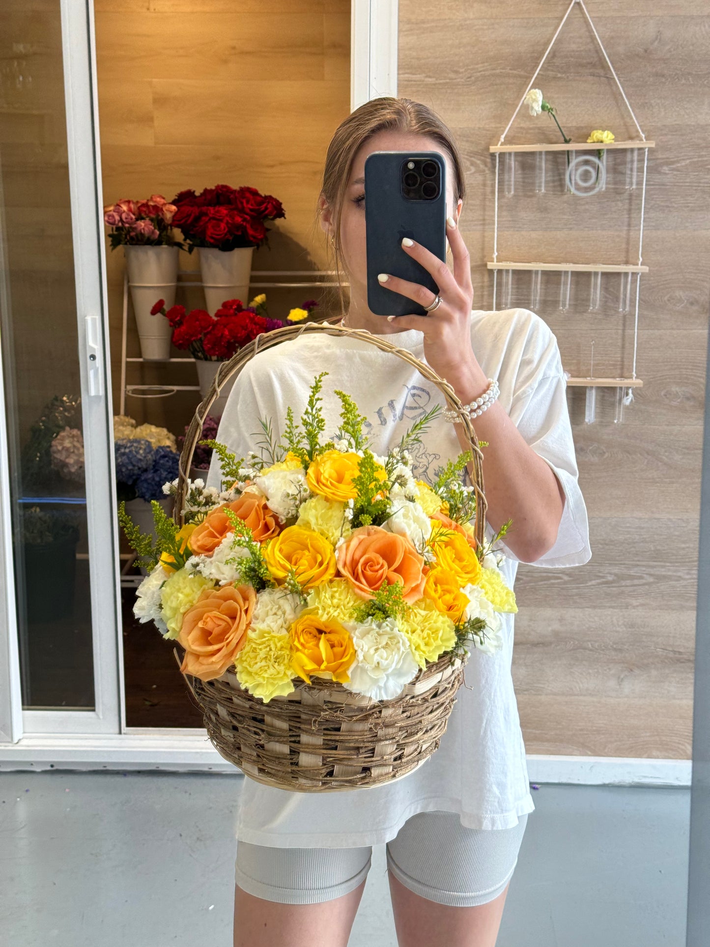 Sunny Elegance: Yellow Roses in a Basket