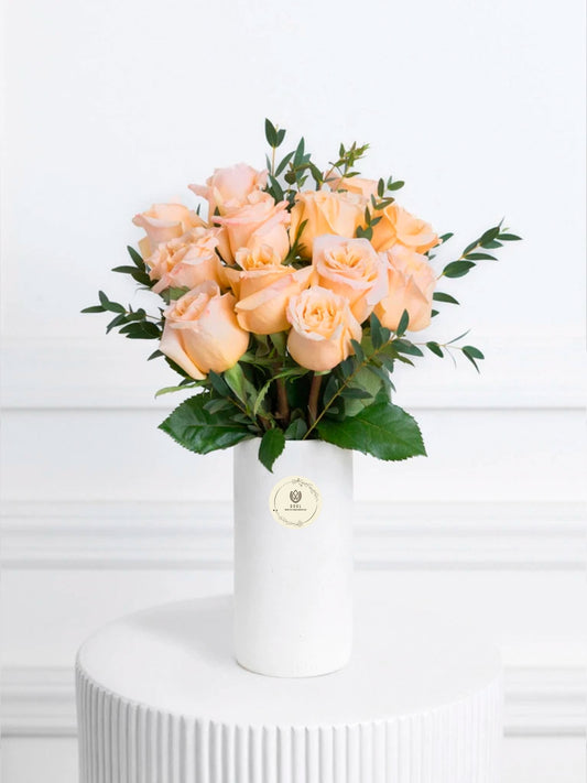 A Dozen Peachy Roses - GOOL: FLOWER SHOP