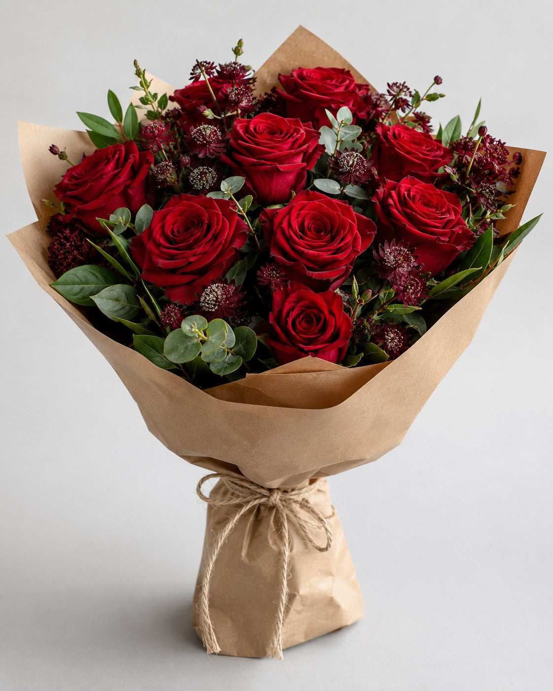 Crimson Embrace - Moonlit Snow colorway (AI-styled color preview, not an exact photo of the finished arrangement)
