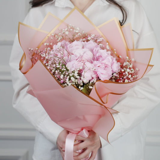 Delicate Grace: Light Pink Hydrangea and Baby's Breath Bouquet - GOOL: FLOWER SHOP