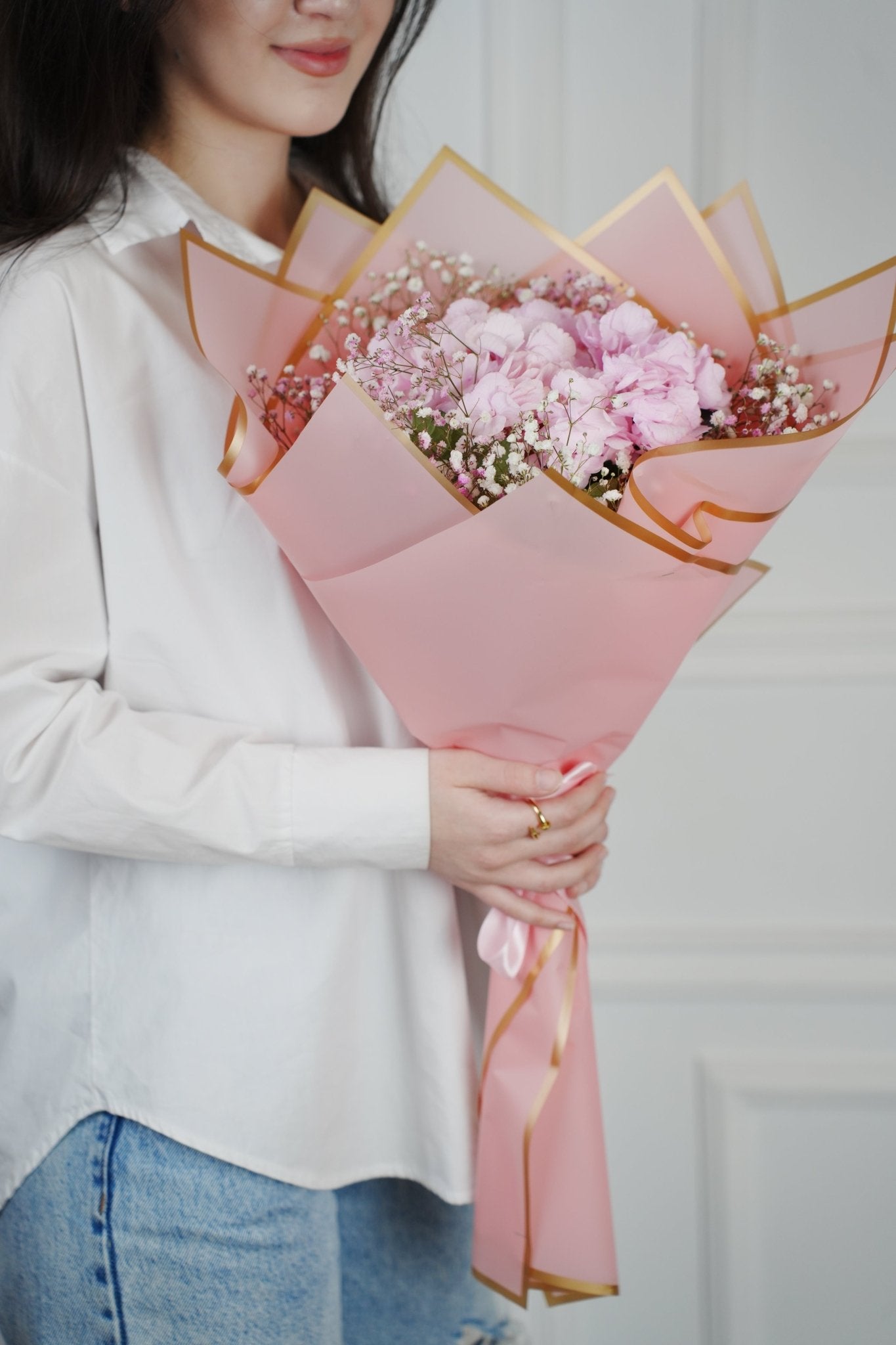 Delicate Grace: Light Pink Hydrangea and Baby's Breath Bouquet - GOOL: FLOWER SHOP