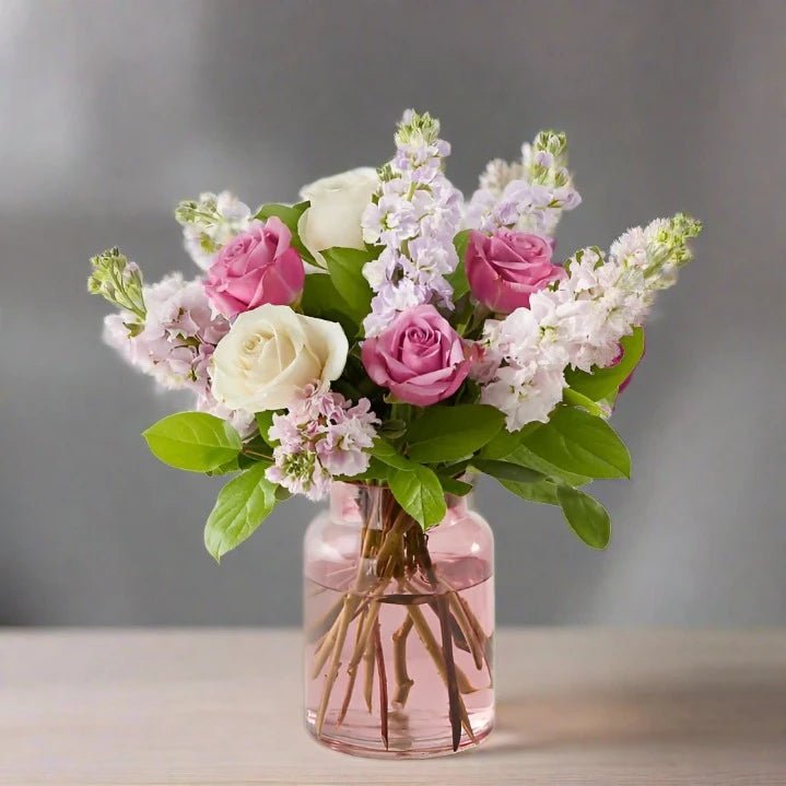 Enchanted Garden: Roses and Matthiola Vase Arrangement - GOOL: FLOWER SHOP