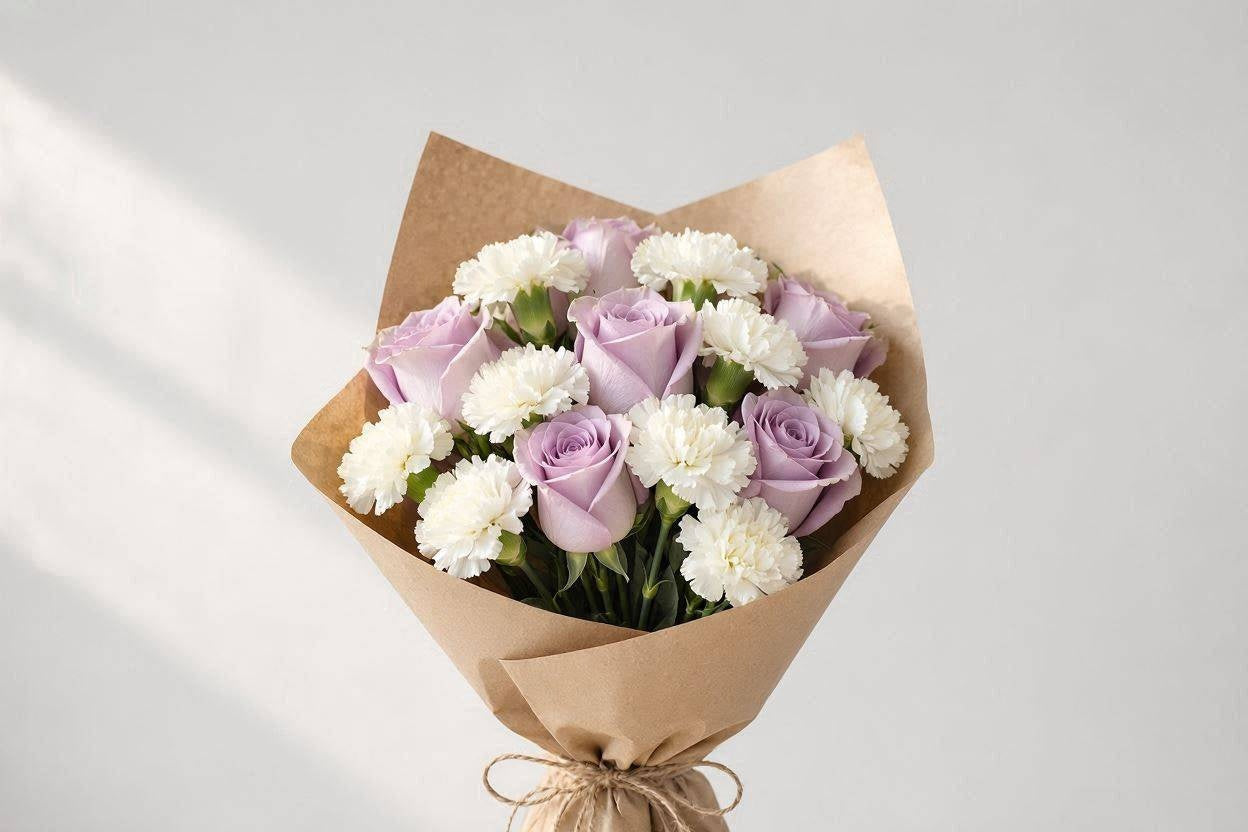 Pastel Dream - Lilac Frost colorway (AI-styled color preview, not an exact photo of the finished arrangement)